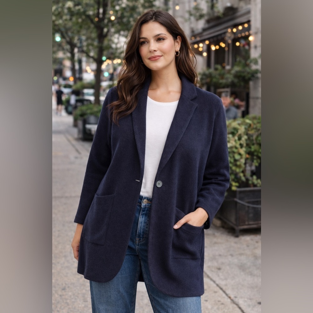 J. Crew Wool Blend Navy Sweater Blazer Coatigan Classic Preppy Career Small
